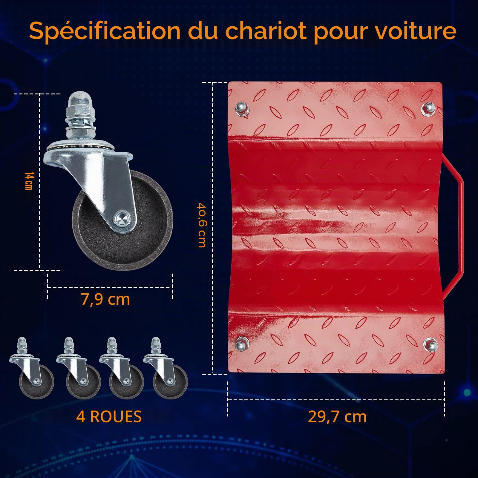 Lot de 4 Roues de Chariot à pneus Portables Robustes pour Voiture - roulettes de 4000 Livres - Déplacement Facile d'une Voiture - Roue rotative à 360 degrés