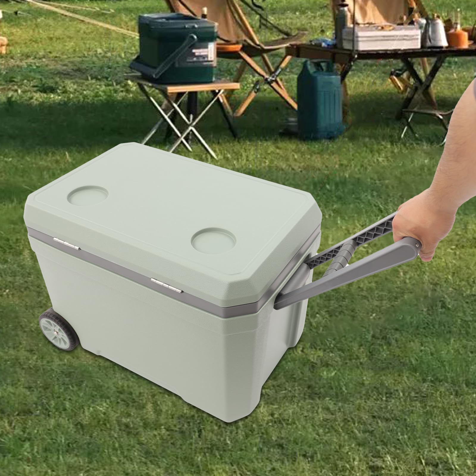 45L nevera grande con ruedas portátil Pasivo Nevera sin electricidad | Carro refrigerador con orificio de drenaje y asas, caja térmica retro para pesca, camping, picnic