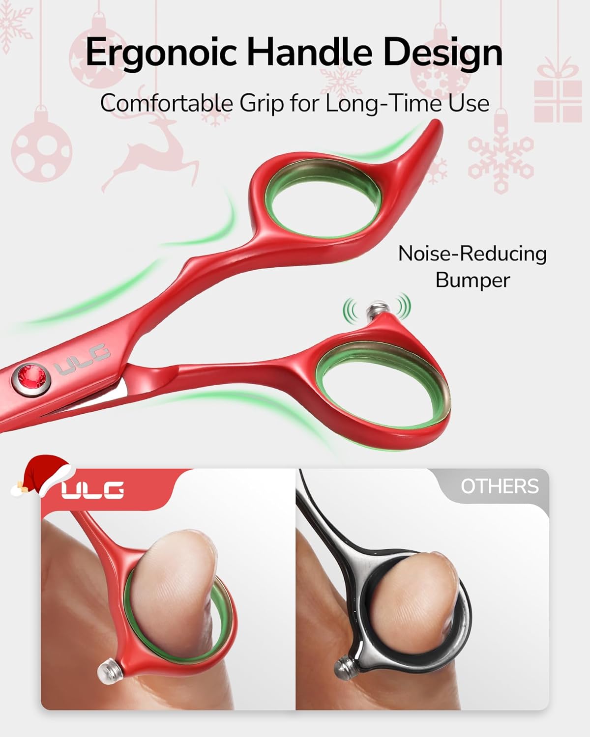 ULG Kids Hair Cutting Scissors Set - Safe Round Tip Shears for Toddlers, Adults & Pets, Professional Japanese Stainless Steel, 30-Tooth Thinning & Razor Edge Barber Kit with Comb & Case, Christmas Red