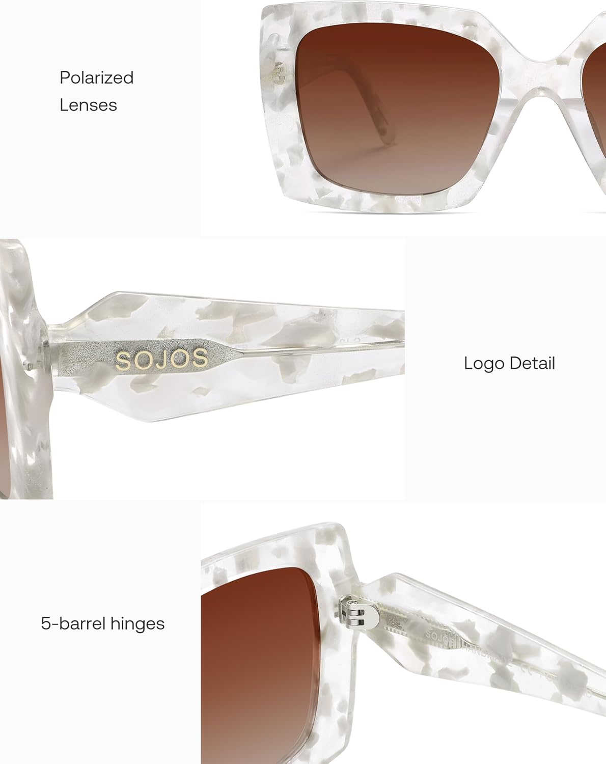 SOJOS Retro Oversized Square Acetate Sunglasses Women, Polarized Trendy Ladies Shades Sun Glasses, Big Crush