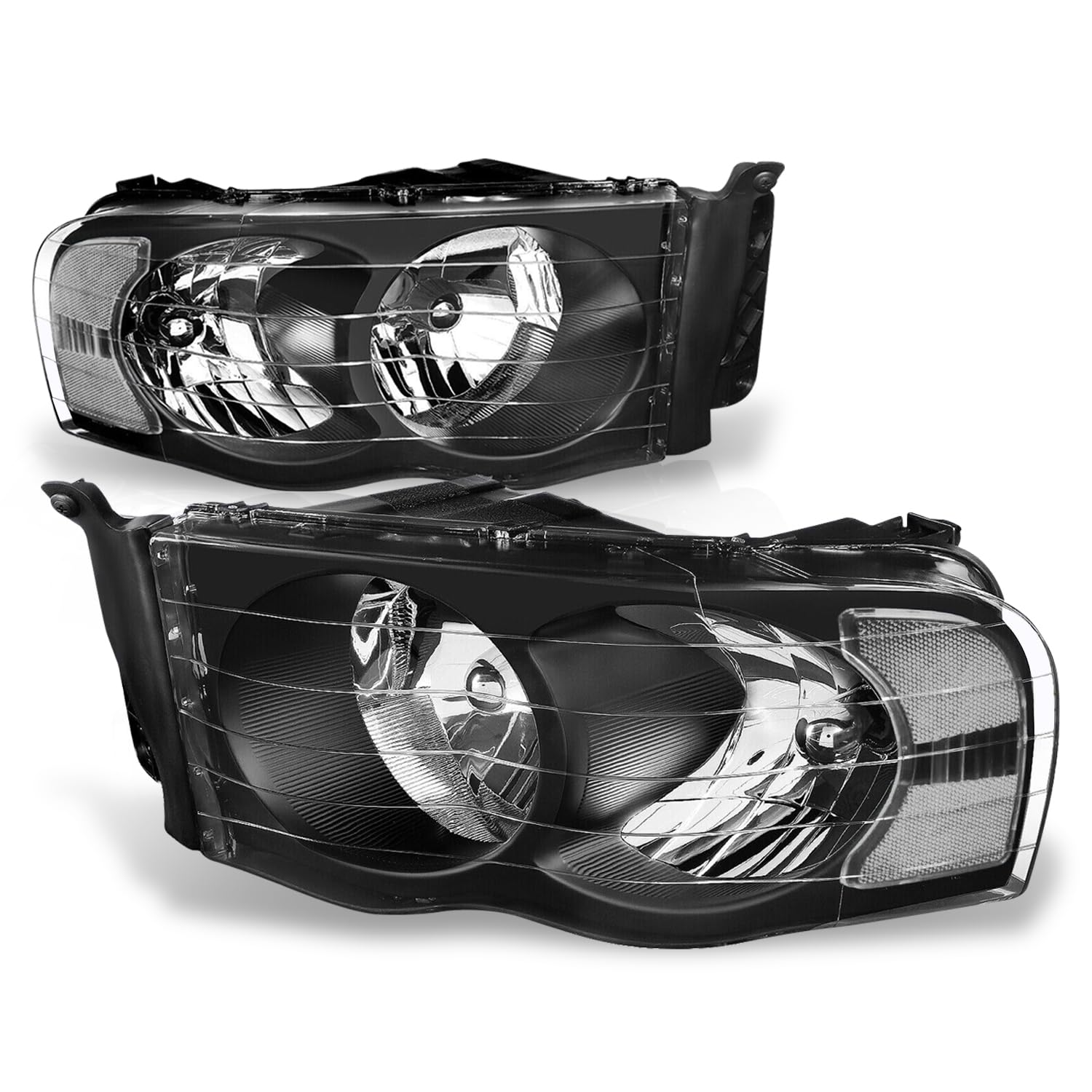 Auto Dynasty Headlights Assembly Compatible with 2002 2003 2004 2005 Dodge Ram 1500 2500 3500, Driver and Passenger Side Halogen Headlamps Replacement, Black Housing Clear Corner