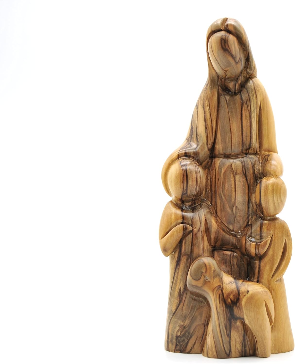 Jesus with Children Statue, Catholic Jesus Statue for Home Decor, Wooden Jesus Figurine from Holy Land, Olive Wood Jesus Loves the Little Children and Lamb Statue, Religious Home Decor Gift for Dad