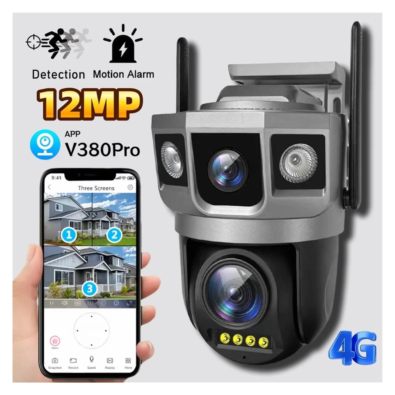Telecamera di sicurezza esterna PTZ a doppio obiettivo da 12 MP 4G