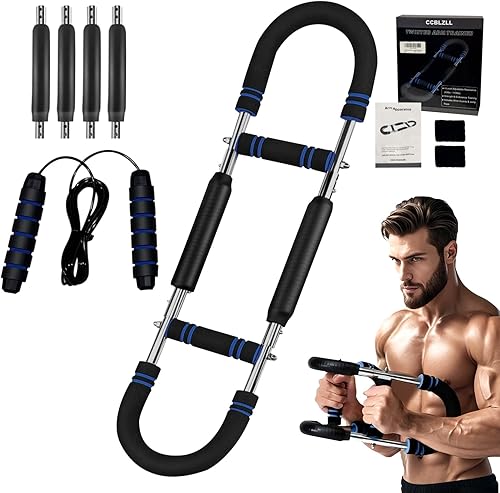 Twister Arm Trainer Equipo de entrenamiento de pecho de resistencia ajustable de 30 a 120 libras con 4 resortes, cuerda de saltar y muñequeras para