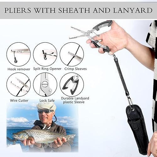 Miniatura 7 de Sosation Kit de herramientas de pesca de 134 piezas, kit de alicates de pesca, equipo y equipo de pesca que incluye removedor de anzuelos, señuelos