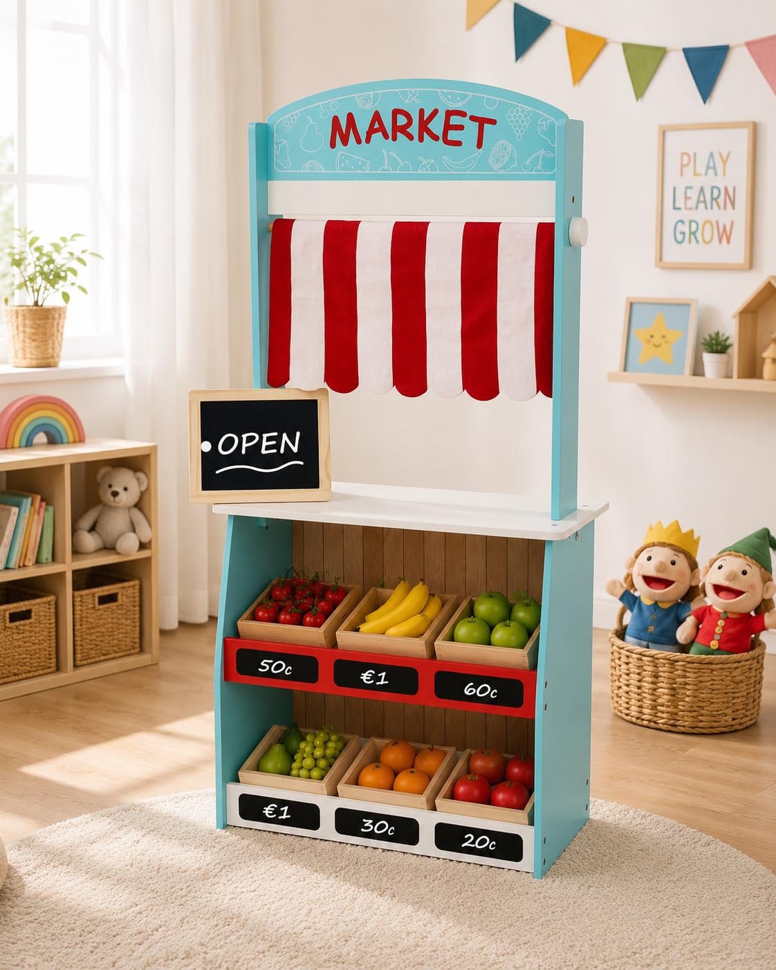 Bayer Chic 2000 2 w 1 sklep i teatr lalek | drewno | z tablicą | Wielofunkcyjna zabawa: sklep i teatr kasperlowy w jednym. Stabilne drewno. W zestawie tablica na oferty lub przedstawienia.