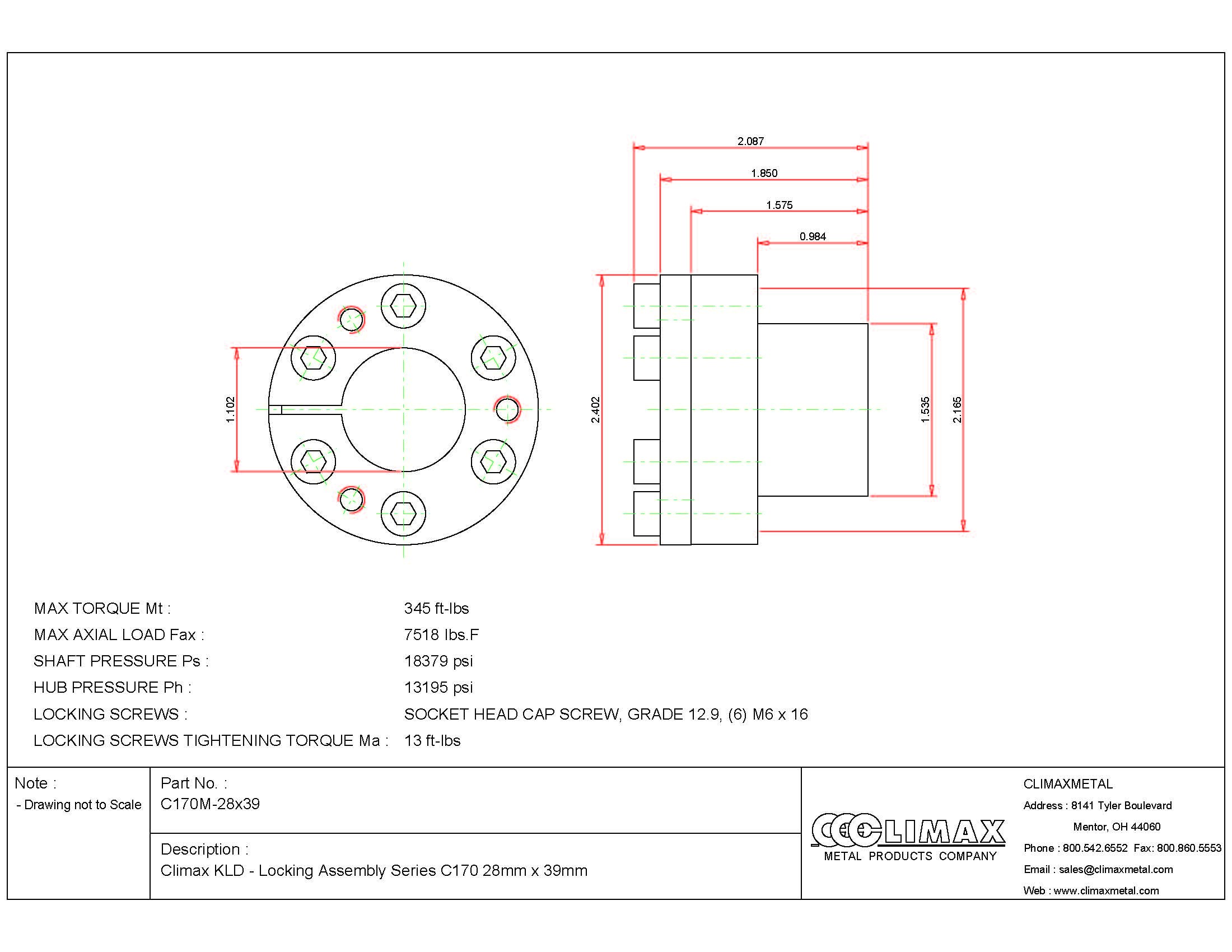 Climax Metals C170M-28X39 Series 170 Locking Assembly, Steel, 1.1