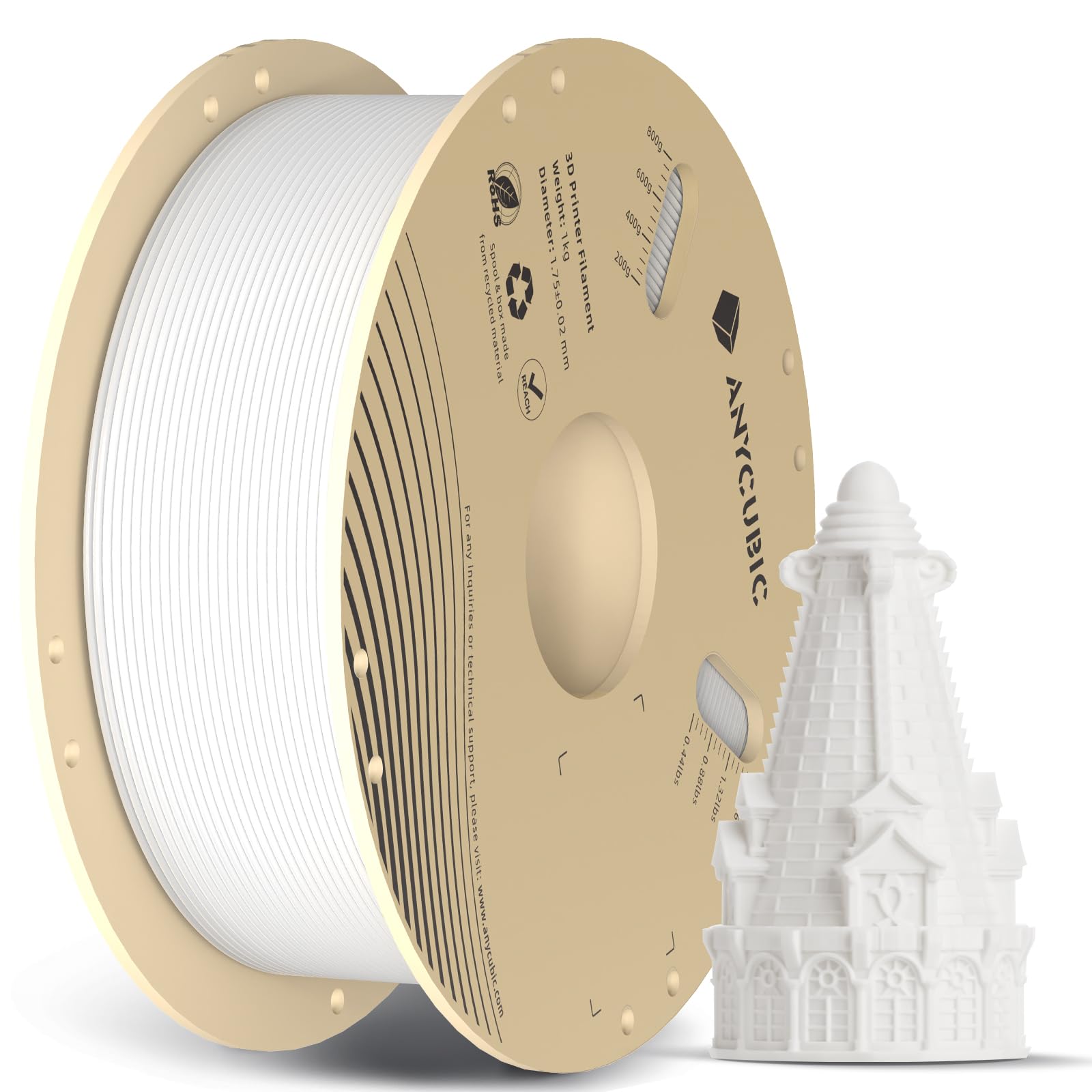 ANYCUBIC High Speed 3D Printer Filament 1.75mm, Print Up to 10X Faster,Dimensional Accuracy +/- 0.02mm, Print with Most FDM 3D Printers, 1KG Spool,Bright White