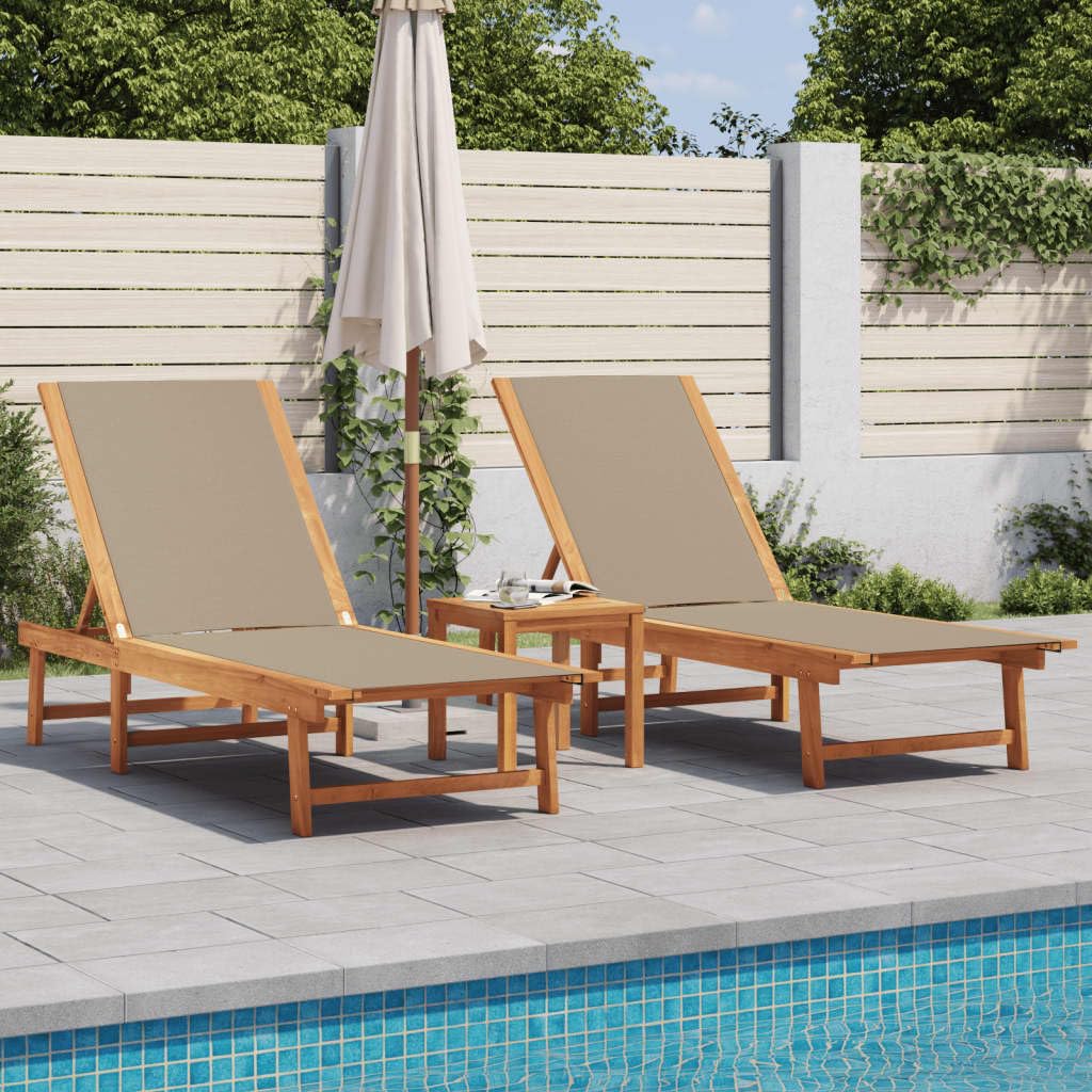 Mobilier de piscine en textilène taupe et canapé-lit de jardin en bois d'acacia