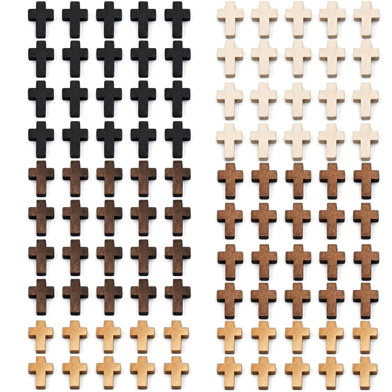 100 Pcs Mini Wooden Crosses, Small Wooden Crucifixes Bulk Five Colours, for Craft Jewellery Making Necklace Bracelet Earring Easter Baptism Sunday School Religious Christian Gift Charms