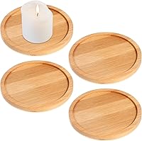 Vista 1 de Paquete de 4 portavelas de madera de 3.5 pulgadas, bandeja de bambú rústico, bandejas redondas de madera, decoración del hogar, centro de mesa