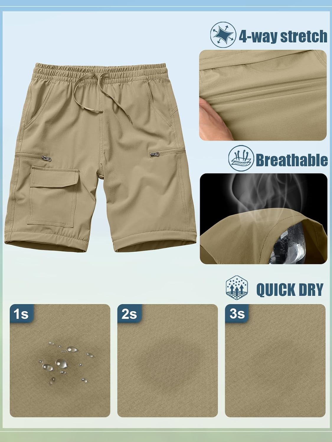 Boys Kids Hiking Cargo Pants, Youth Outdoor Quick Dry UPF 50 Lightweight Waterproof Safari Convertible Zip Off Pants - Image 5