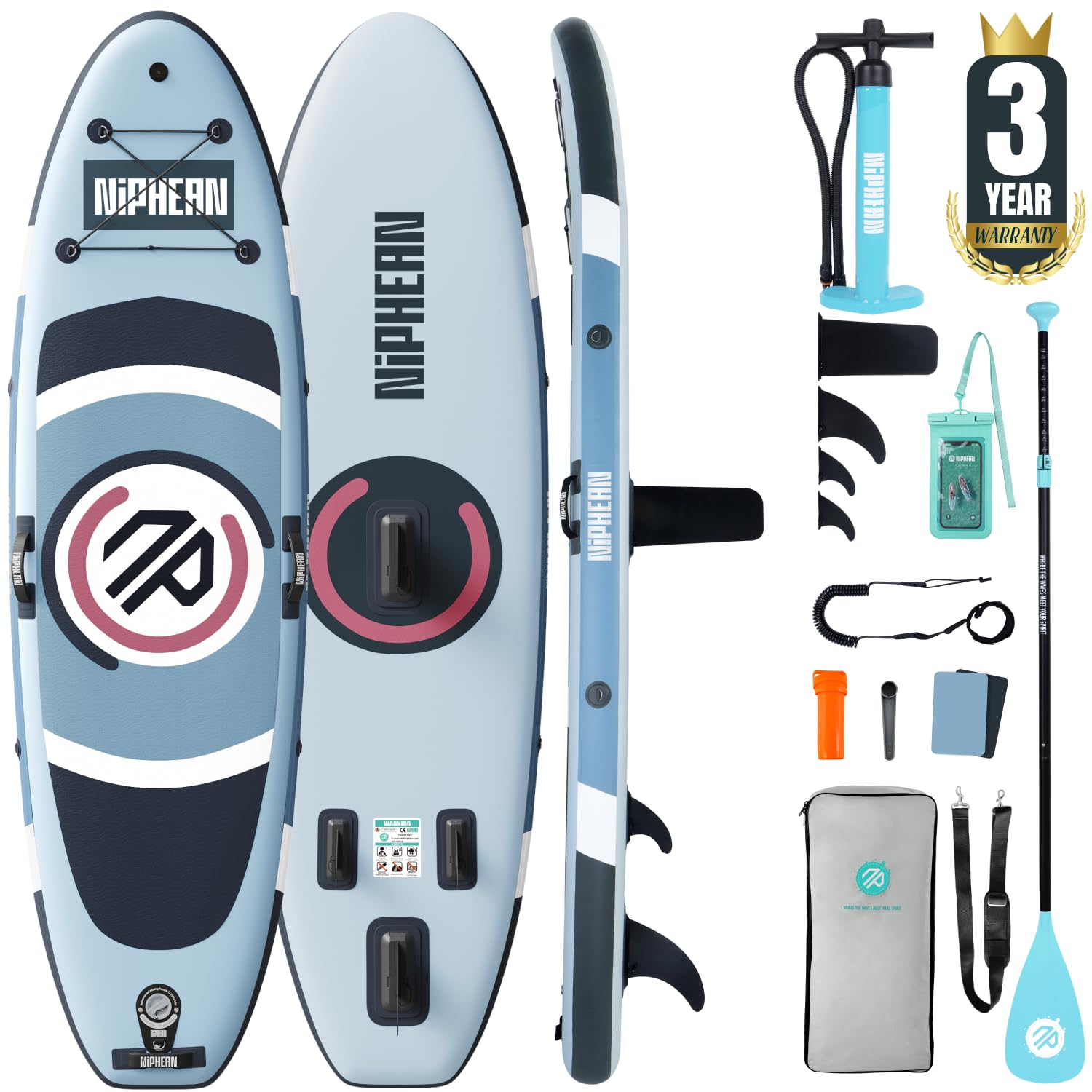 Niphean Inflatable Paddle Board with Stability Wing and Durable SUP Accessories, 10’ Inflatable Stand up Paddle Boards for Adults &amp; Youth, Versatile Yoga Paddle Board, Azure Woodland