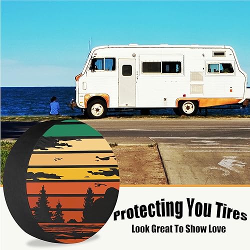 Miniatura 2 de Cubierta de neumático de repuesto para remolque, retro, atardecer, bosque, caravana, neumáticos para remolque, resistente a la intemperie, a prueba