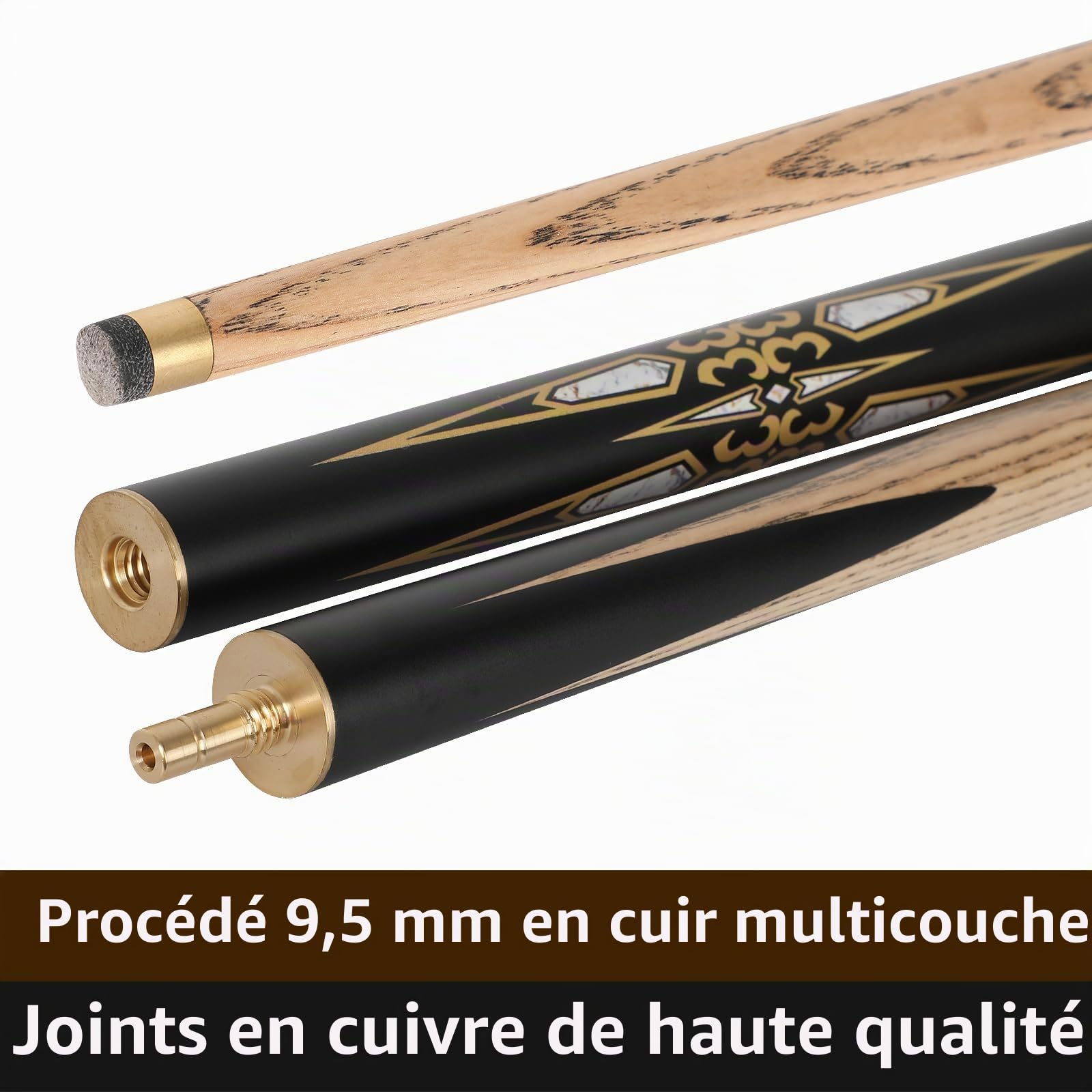 Queue de Billard Faite à la Main avec Extension, Construction en Bois de frêne Durable, Queue de Billard Professionnelle de 510,3 g, idéale pour Le Snooker et Le Billard