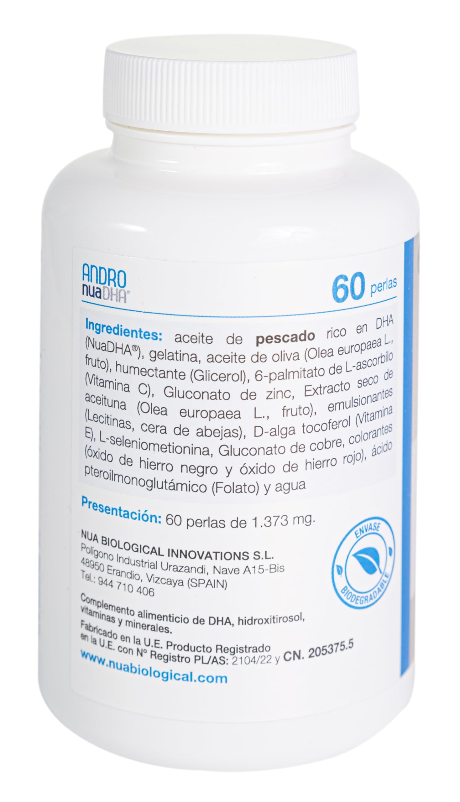 Nua Biological AndronuaDHA® – Omega-3 Alta Concentración 1000 mg DHA – Fórmula para Fertilidad Masculina – Omega-3, Hidroxitirosol, Vitaminas y Minerales – 60 Cápsulas (1 Mes)