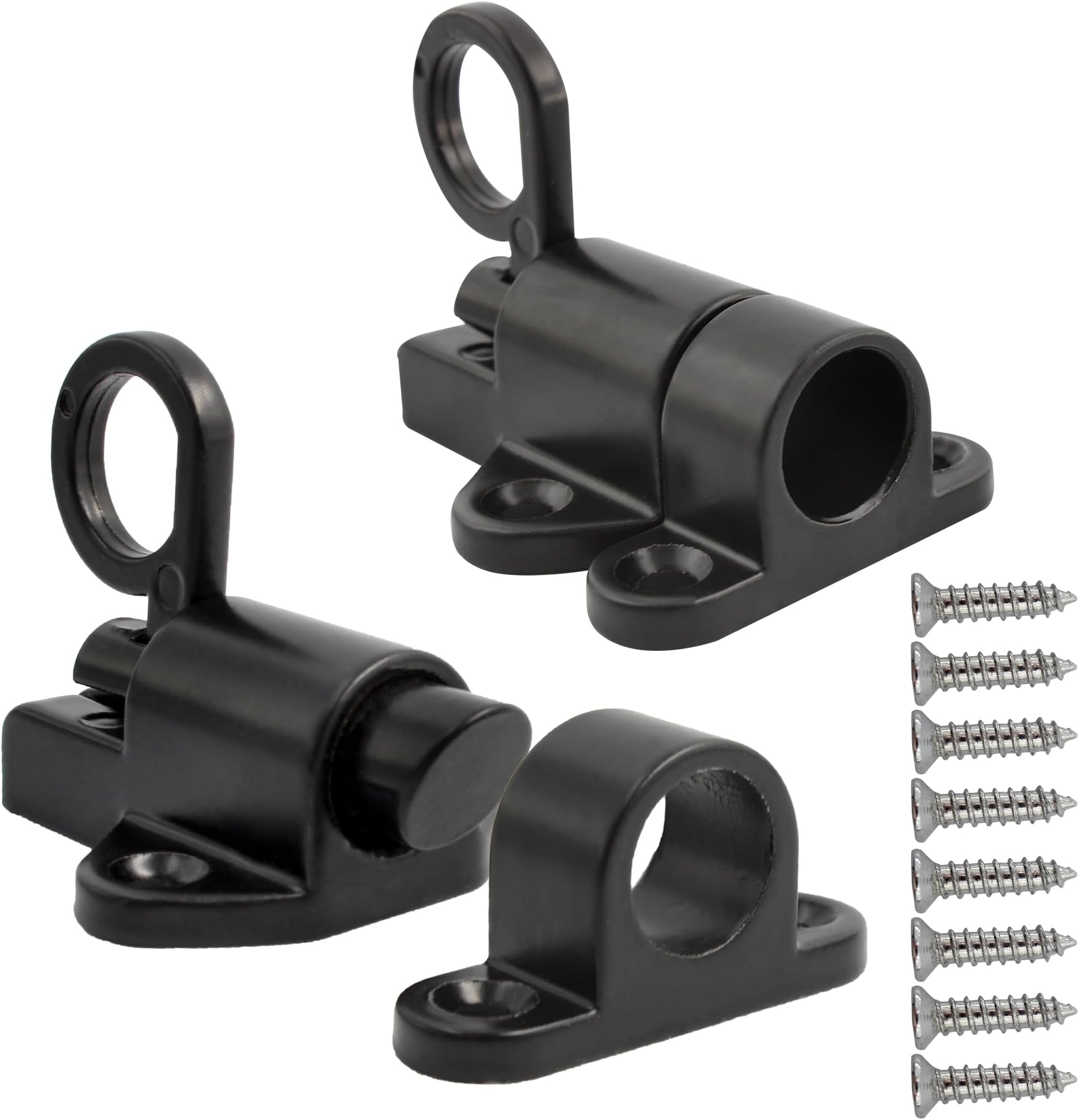 Aluminum Alloy Self-Closing Latches, Black Automatic Spring Door Lock, Security Window Gate Lock, Barrel Bolt Self-Locking Latches with Screws, 2pcs