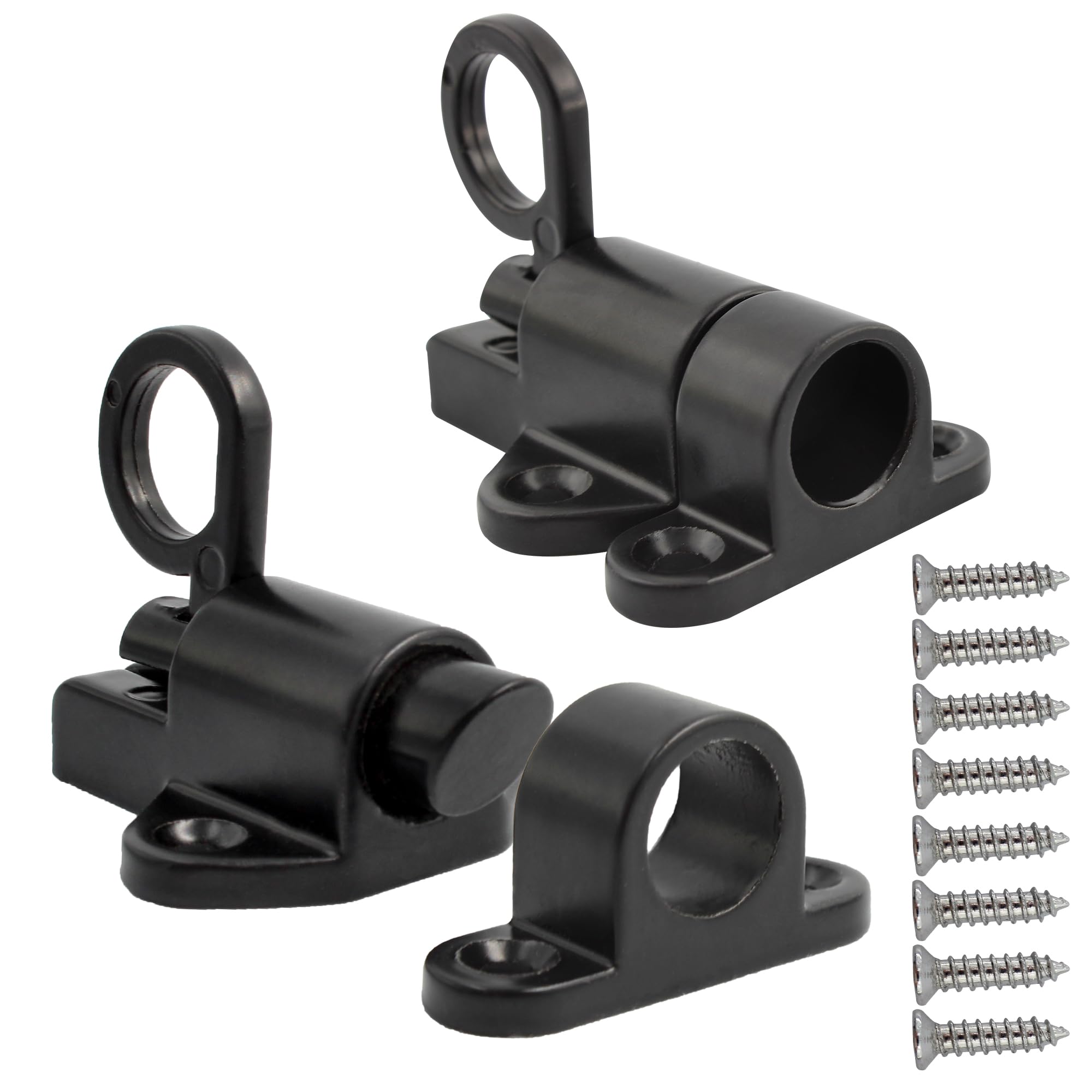 Aluminum Alloy Self-Closing Latches, Black Automatic Spring Door Lock, Security Window Gate Lock, Barrel Bolt Self-Locking Latches with Screws, 2pcs