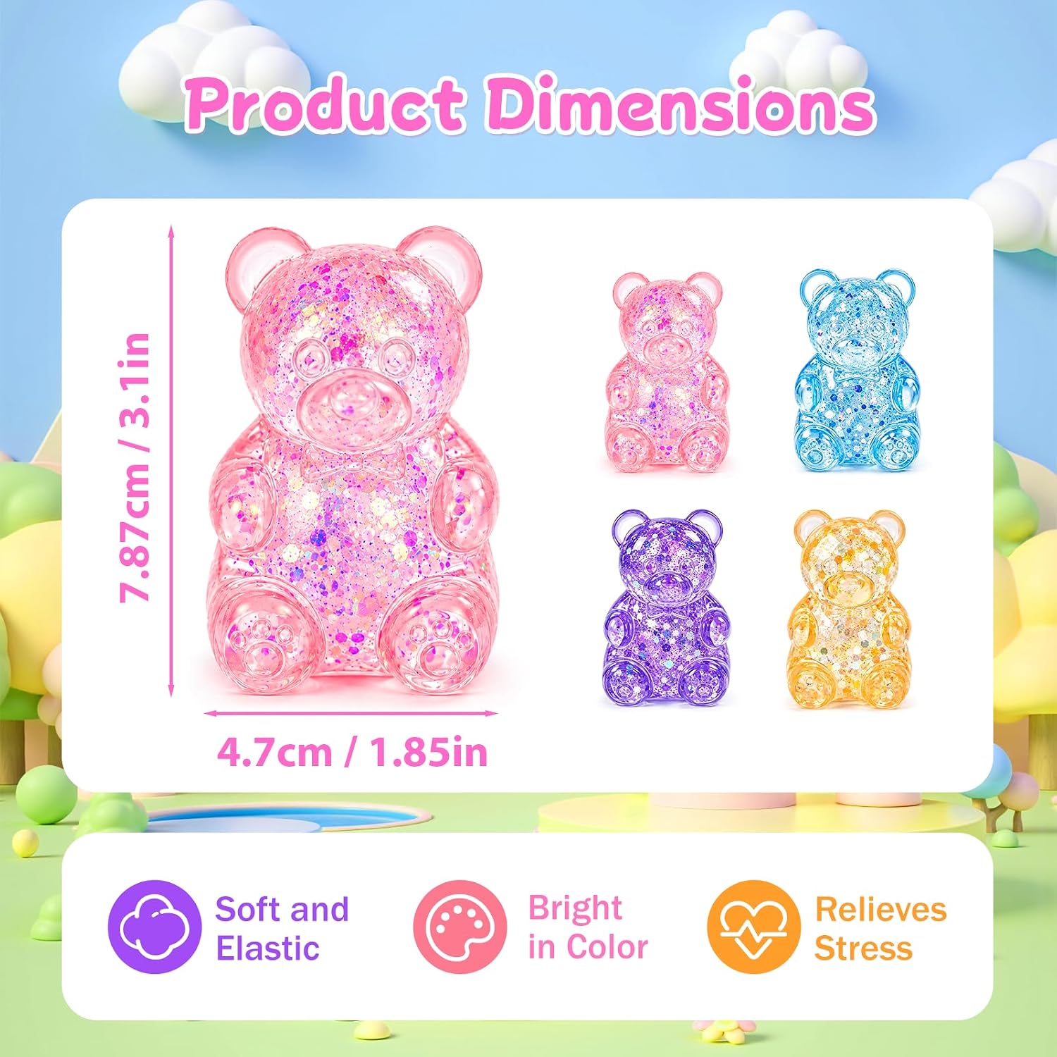 Bear Squishy Stress Bear Squishy Toys Squeeze Fidget Toys for Stress Relief Sensory Stress Balls for Kids and Adults Birthday Gifts Party Favors Stocking Stuffers Class Prizes（Pink） image 2