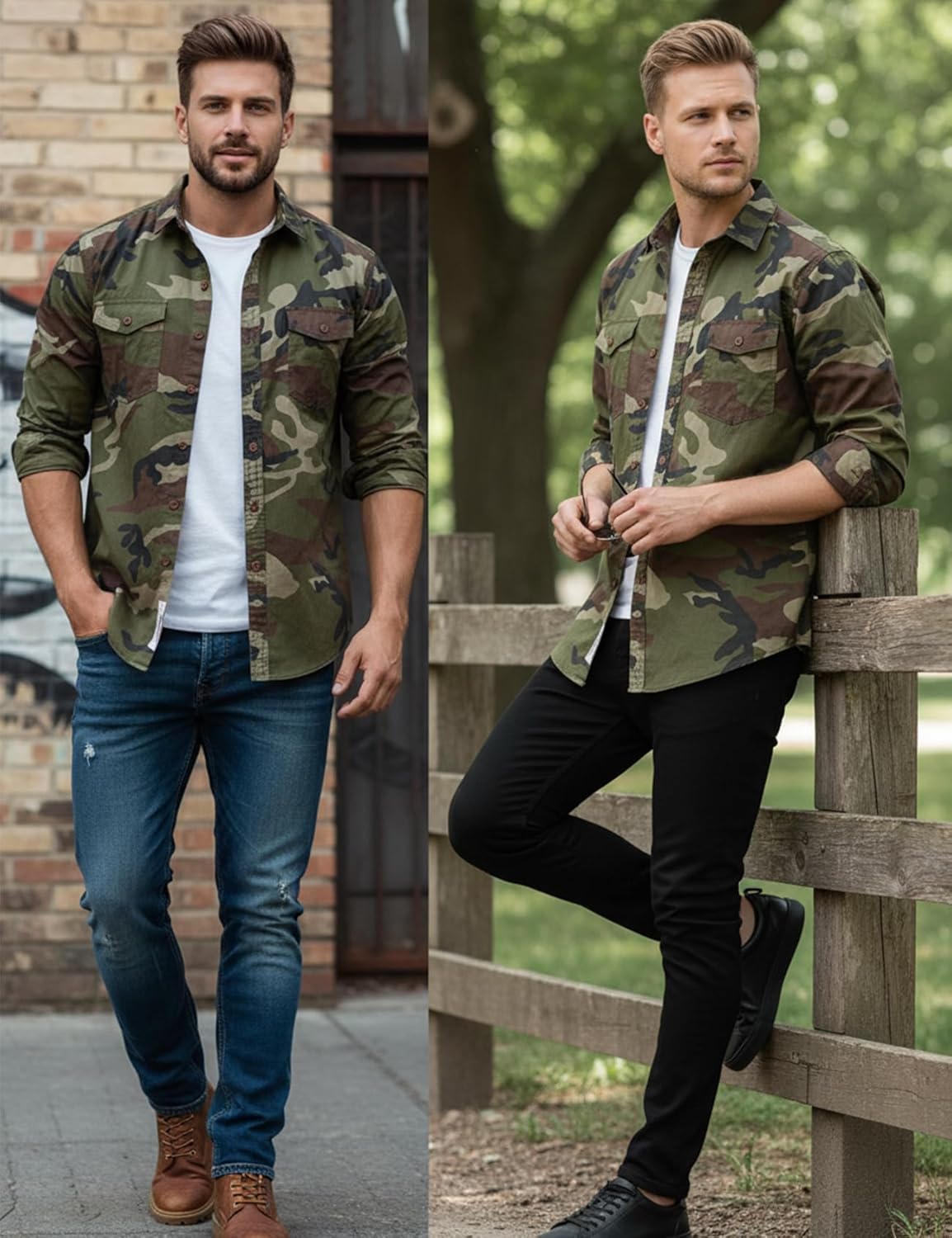 PAODIKUAI Men Camouflage Denim Shirt Camo Washed Military Long Sleeve Shirts Casual Button Down Shirts - Image 5