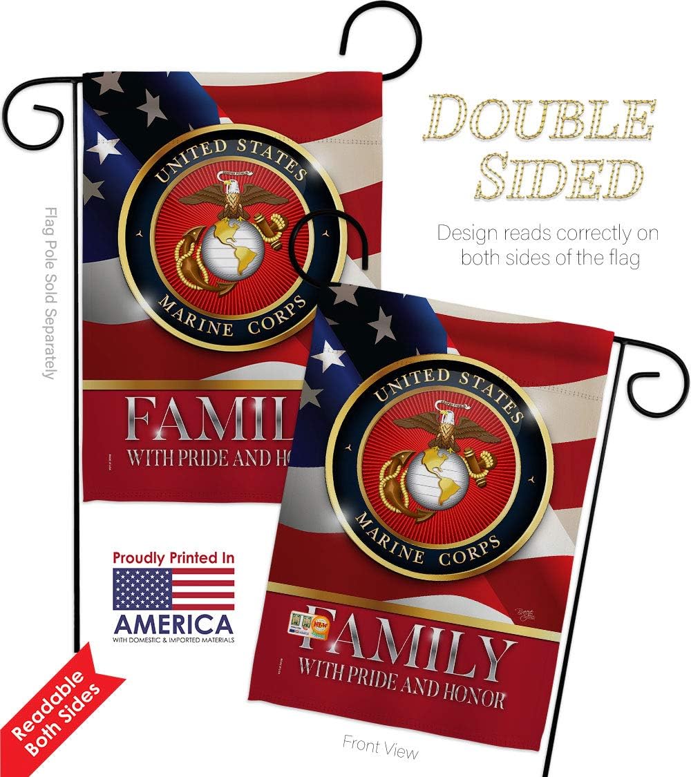 US Marine Family Honor Garden Flags Pack Armed Forces Corps USMC Semper Fi United State American Military Veteran Retire Official USA Applique Small Gift Yard House Banner Double-Sided 13 X 18.5