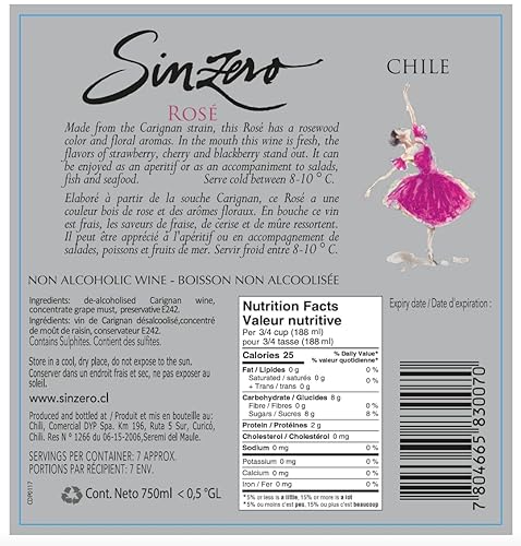 Miniatura 15 de SINZERO Sparkling Brut - Alternativa al champán seco sin alcohol, baja en calorías, acidez equilibrada, 25.4 onzas líquidas