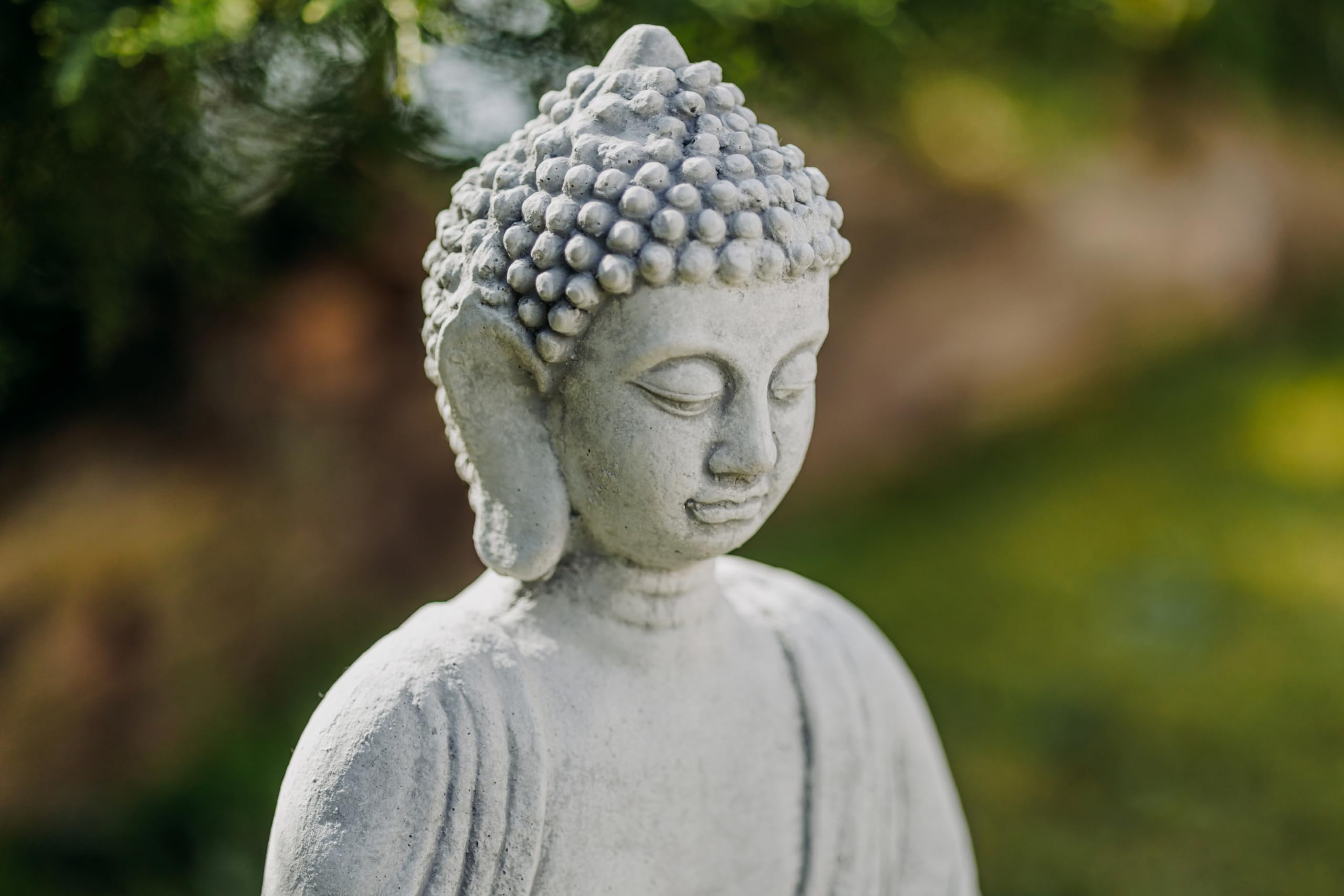 gartendekoparadies.de Buddha mit Schale, Steinfigur, H. 38 cm, 11 kg, Grau, frostsicher aus Steinguss für Außenbereich