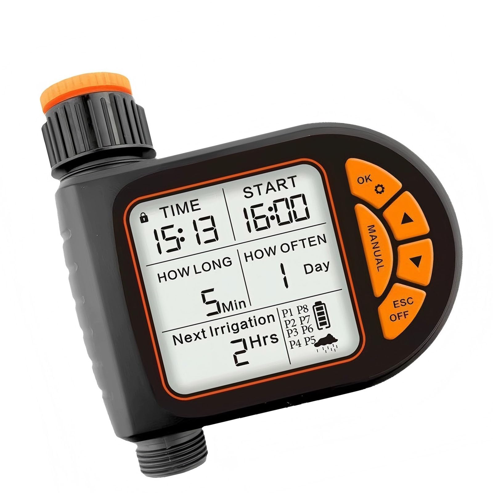 Programmable Watering Timer for Outdoor Use with Rain Detection and Big Screen Ideal for Flowers and Shrubs Drip Irrigation Timer