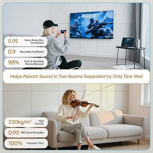 Miniatura 7 de Paneles acústicos autoadhesivos grandes, paneles acústicos de 47.2 x 23.6 x 0.4 pulgadas, paquete de 6 paneles insonorizados de alta densidad,