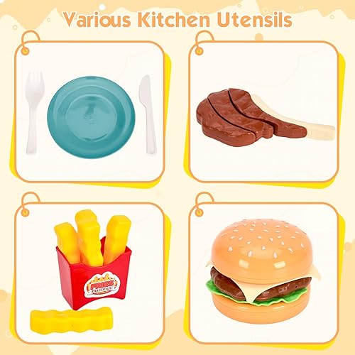 Miniatura 7 de 200 piezas de accesorios de cocina para niños, juego de cocina de simulación con utensilios de cocina, vajilla y 2 juegos de frutas, regalo de