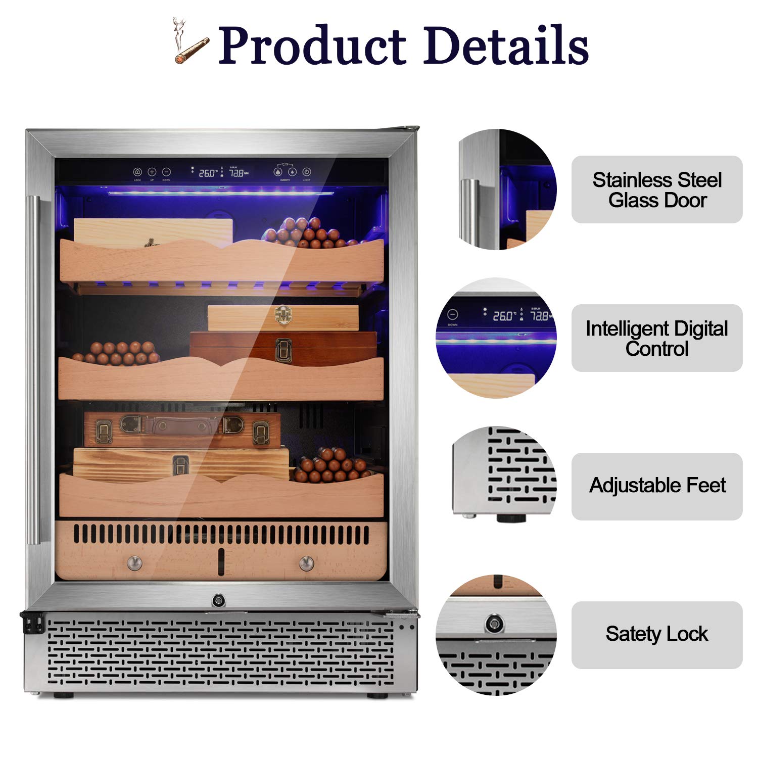 RMYHOME 24”Touch Control Stainless Cigar Free Standing