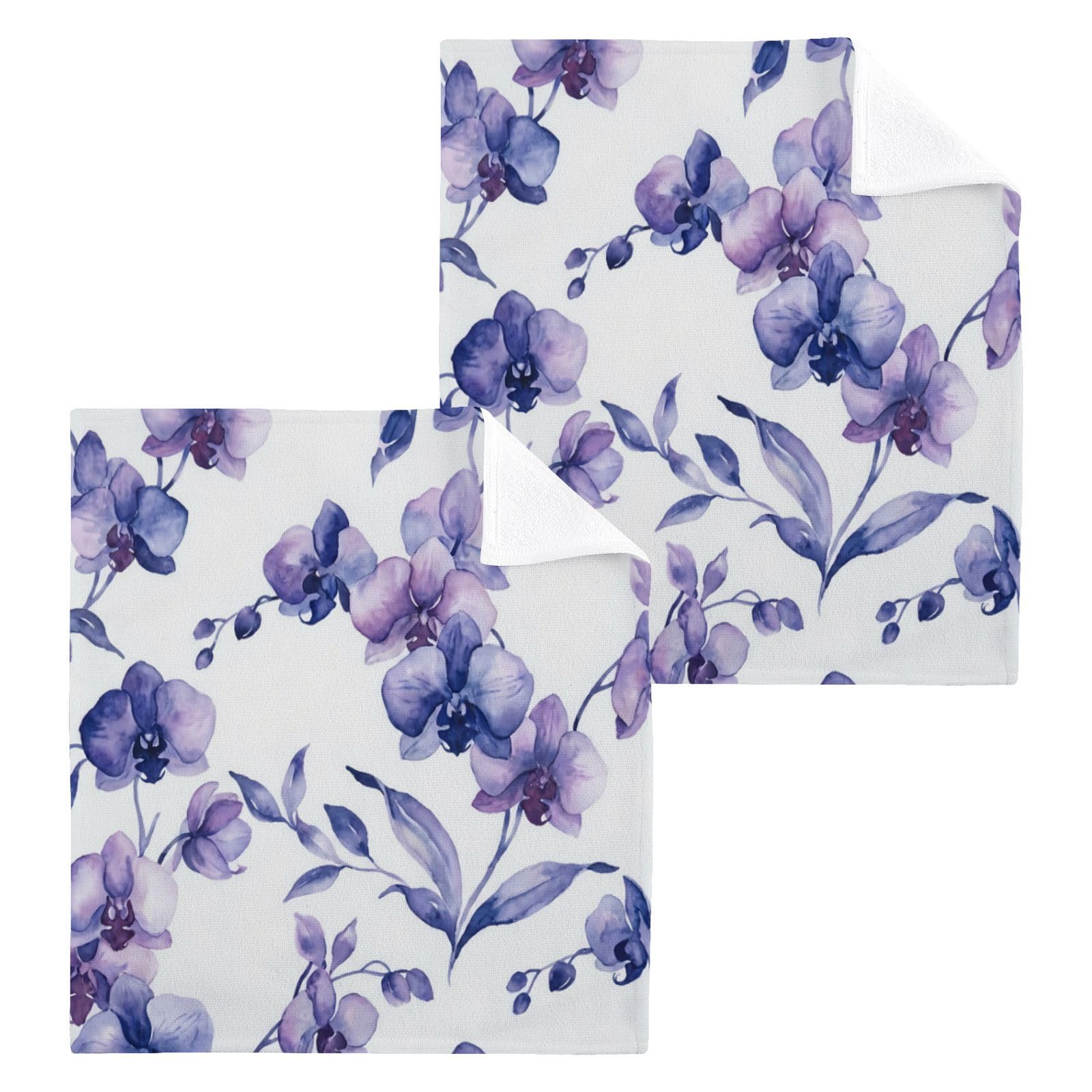 BOESI Purple Orchid Watercolor 12x12in Cotton Washcloth,Face Towel