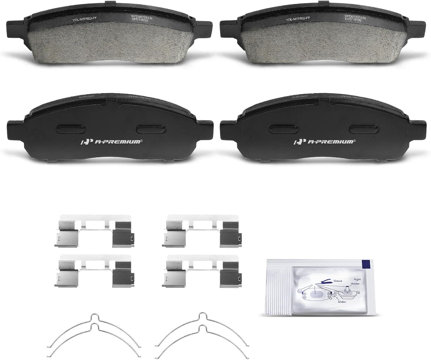 A-Premium Front Ceramic Brake Pads Set Compatible with Ford and Lincoln Models - For F-150 2004-2008, Mark LT 2006-2008, with Hardware, 4-Pack