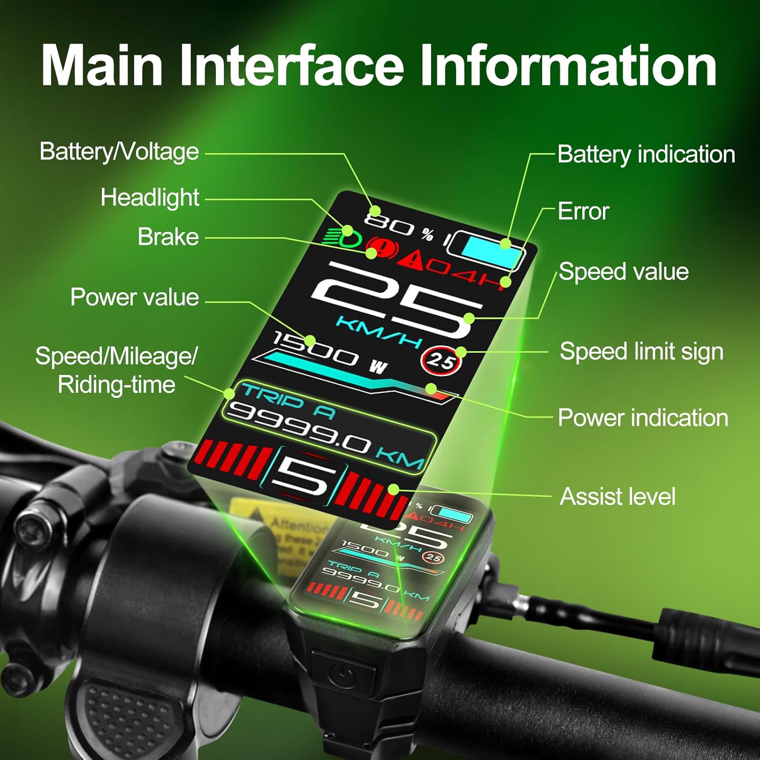 VD18MT Color Touch Screen Display for Bafang UART Version Hub Motor G020 G062 G0900–IP67 Waterproof& 0-9 PAS Levels Ebike