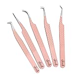 SIVOTE Lash Tweezers for Eyelash Extensions, Pack of 5 Peach - Lash Extension Tweezers Set with Diamond Grip, Precision Fiber Tip for Volume Eyelash Extensions