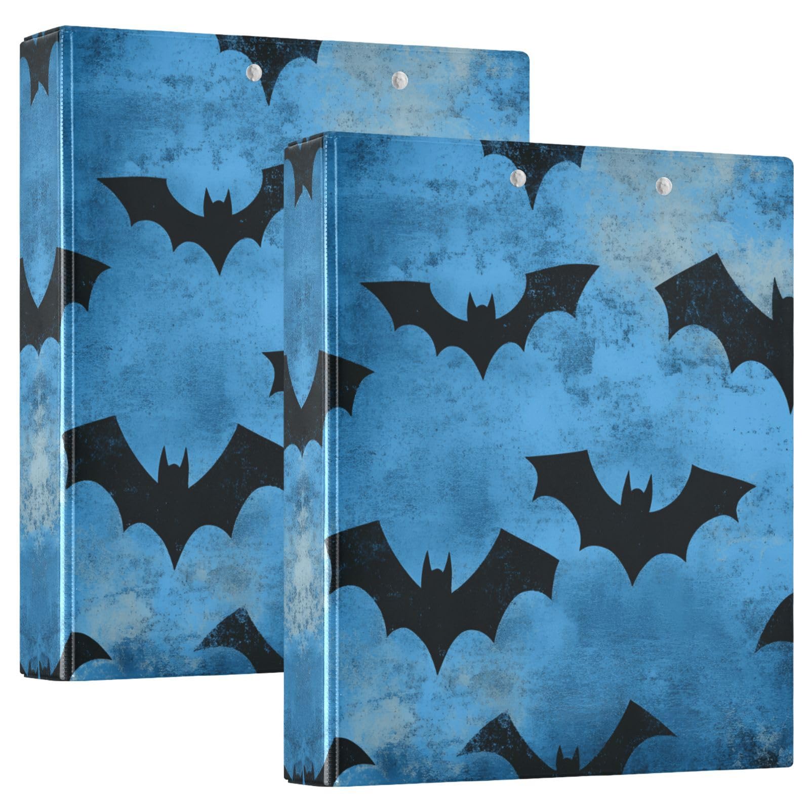 Confezione da 2 raccoglitori a 3 anelli, motivo pipistrelli di Halloween, 3,8 cm, con 3 tasche trasparenti, portablocco e contiene 200 fogli, per ufficio, scuola, organizzazione domestica
