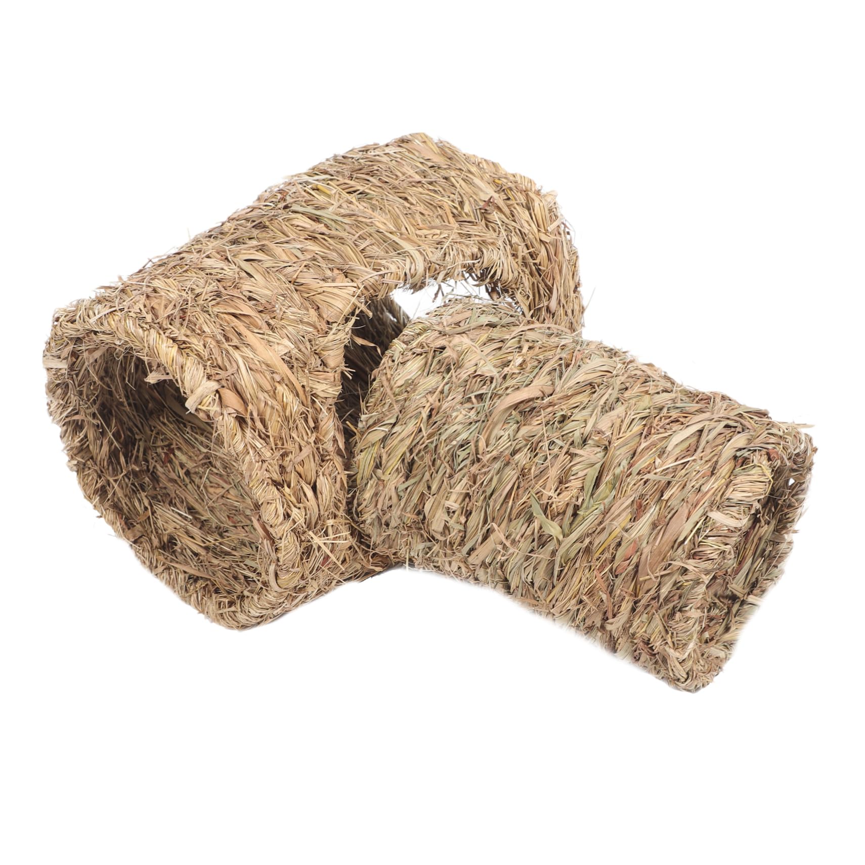 Garneck Pet Toy Tunnel Set 2 Pack Small Animal Hideout Woven Grass Safe Cozy Nest for Chinchilla Rabbit Hamster