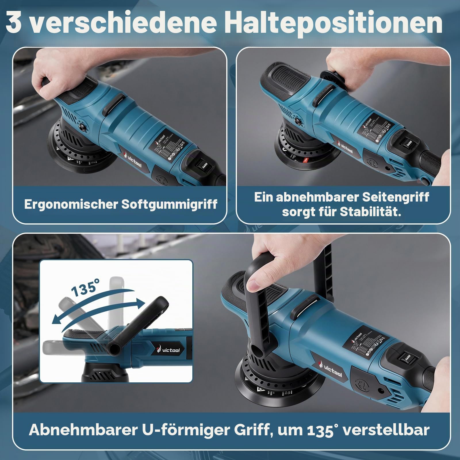 Exzenter Poliermaschine, Auto Exzenterpolierer 15mm 1600W Polierer mit 6 Variable Geschwindigkeit 600-3600RPM, mit Polierschwamm und Wolltücher, zum Polieren von Auto, Motorrad, Möbeln