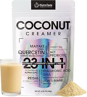 23 in 1 Superfood Coffee Creamer, Mushroom Coconut Creamer | Ashwagandha, Magnesium Glycinate, Hyaluronic Acid, MCT & 10 Mushrooms Supplement | Nootropic & Focus Support | Plant-Based, Keto - 6.35oz