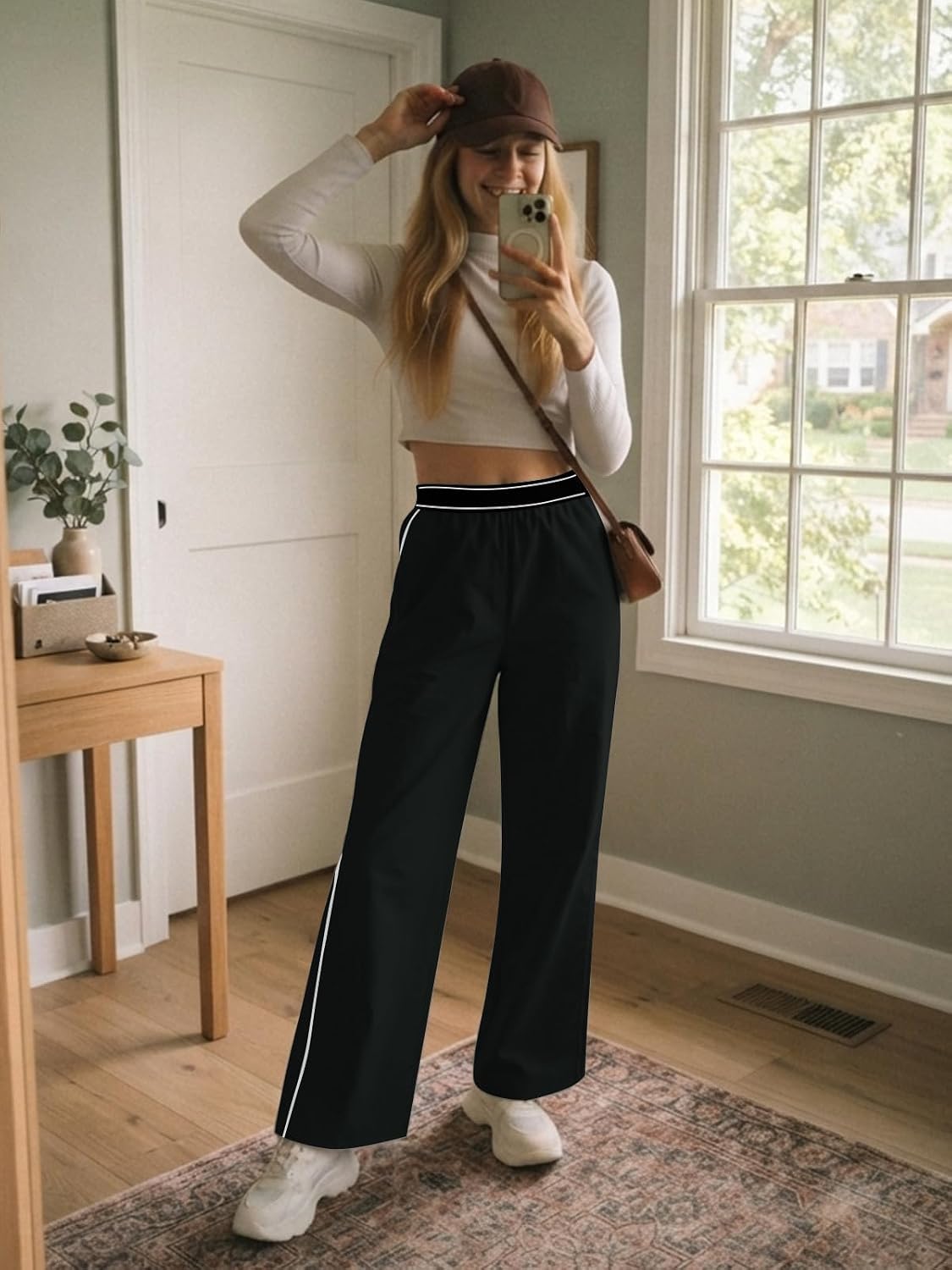 Womens Parachute Pants Baggy Wide Leg Casaul Pockets Track Sweatpants