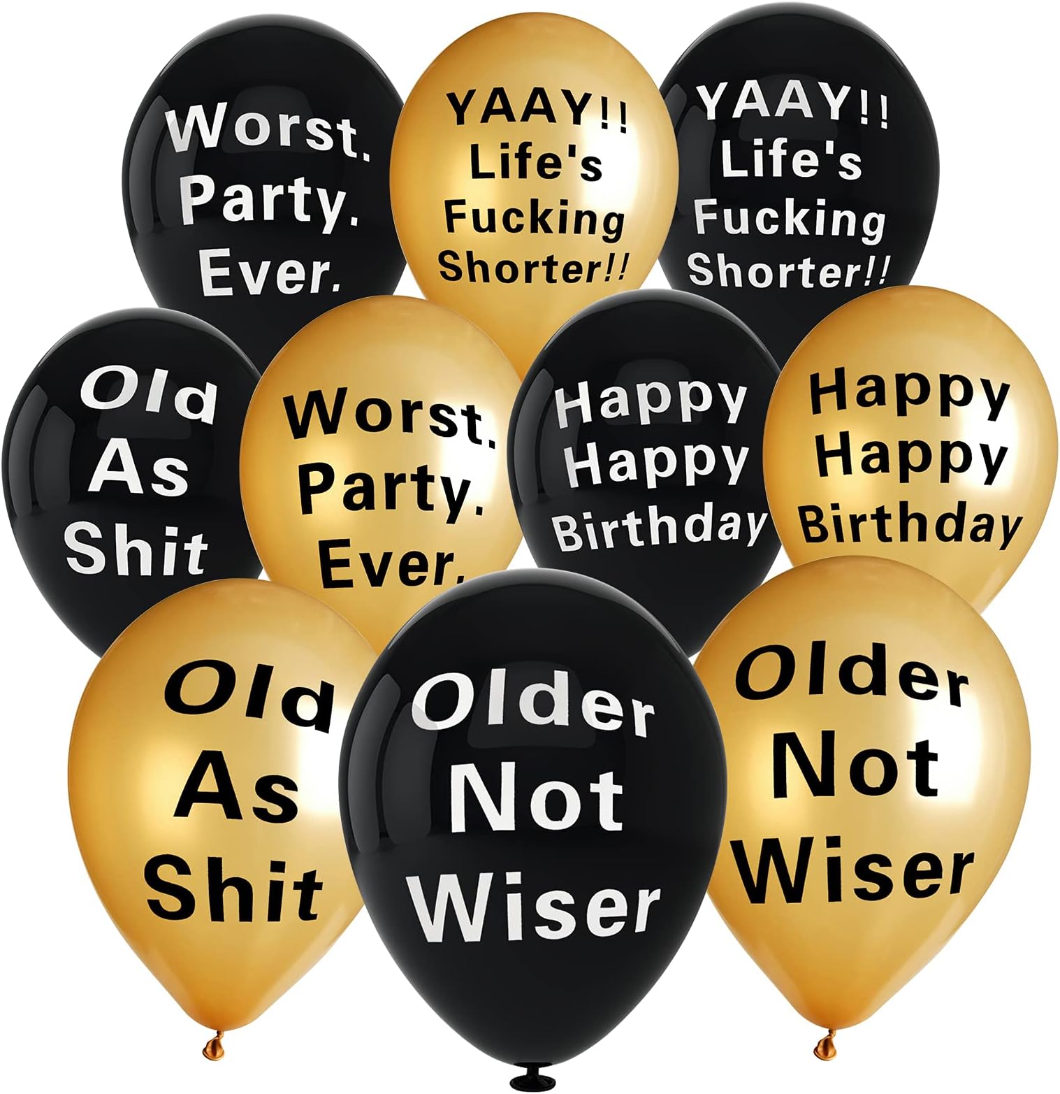 Funny Birthday Decorations for Him Abusive Balloons For 30th 40th 50th Birthday Decorations For Men And Women Birthday Party Supplies Gold and Black 10 Pcs