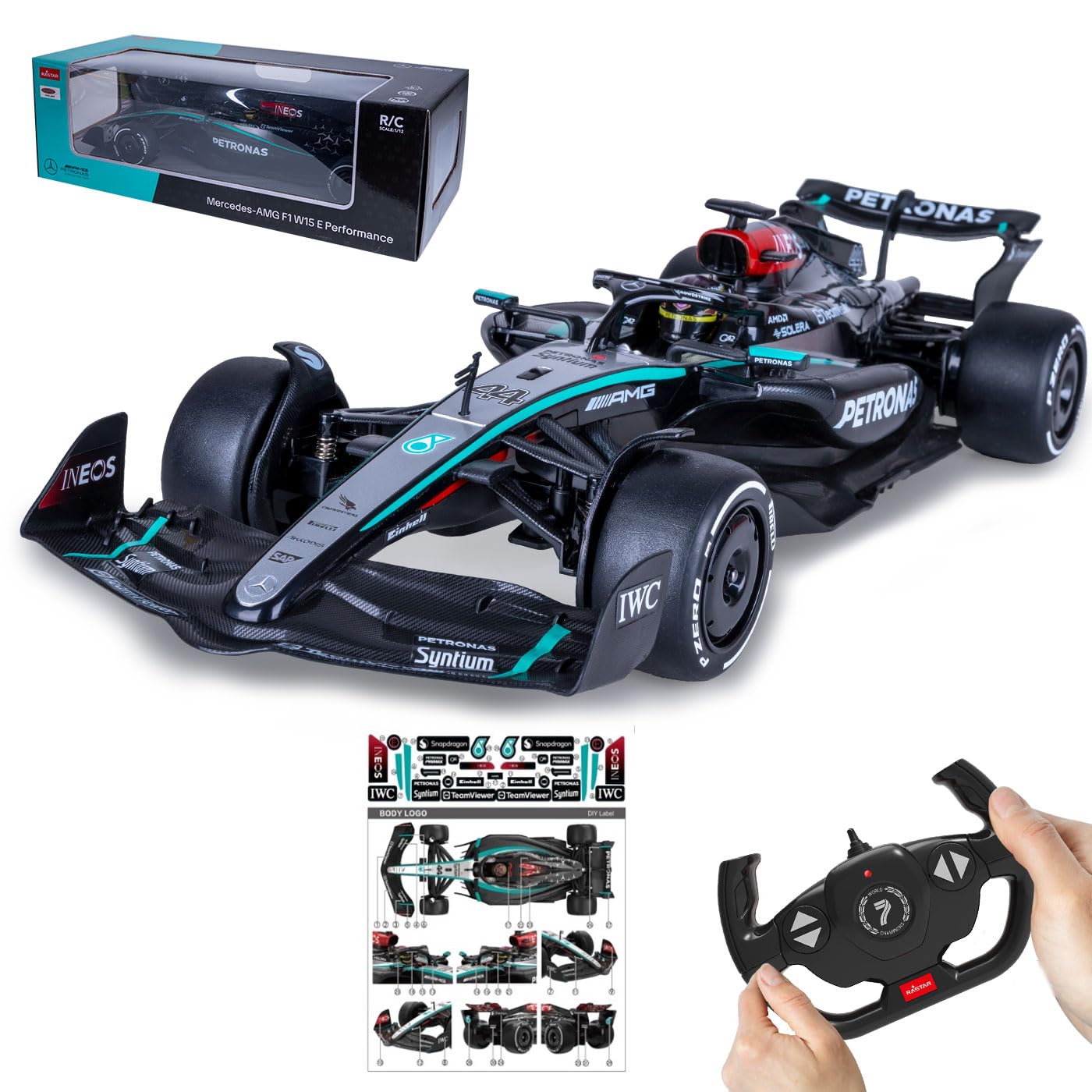 JAMARA 402250 Mercedes-AMG F1 W15 E Performance 1:12 2,4 GHz – Coche teledirigido RC Car, Coche de Juguete para niños con Mando a Distancia, Modelo de Coche, Idea de Regalo para niños