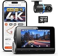 Vista 1 de 70mai Cámara de tablero dual A810S 4K frontal y trasera, STARVIS 2 HDR Super Night Vision, detección de movimiento AI y estacionamiento 24/7