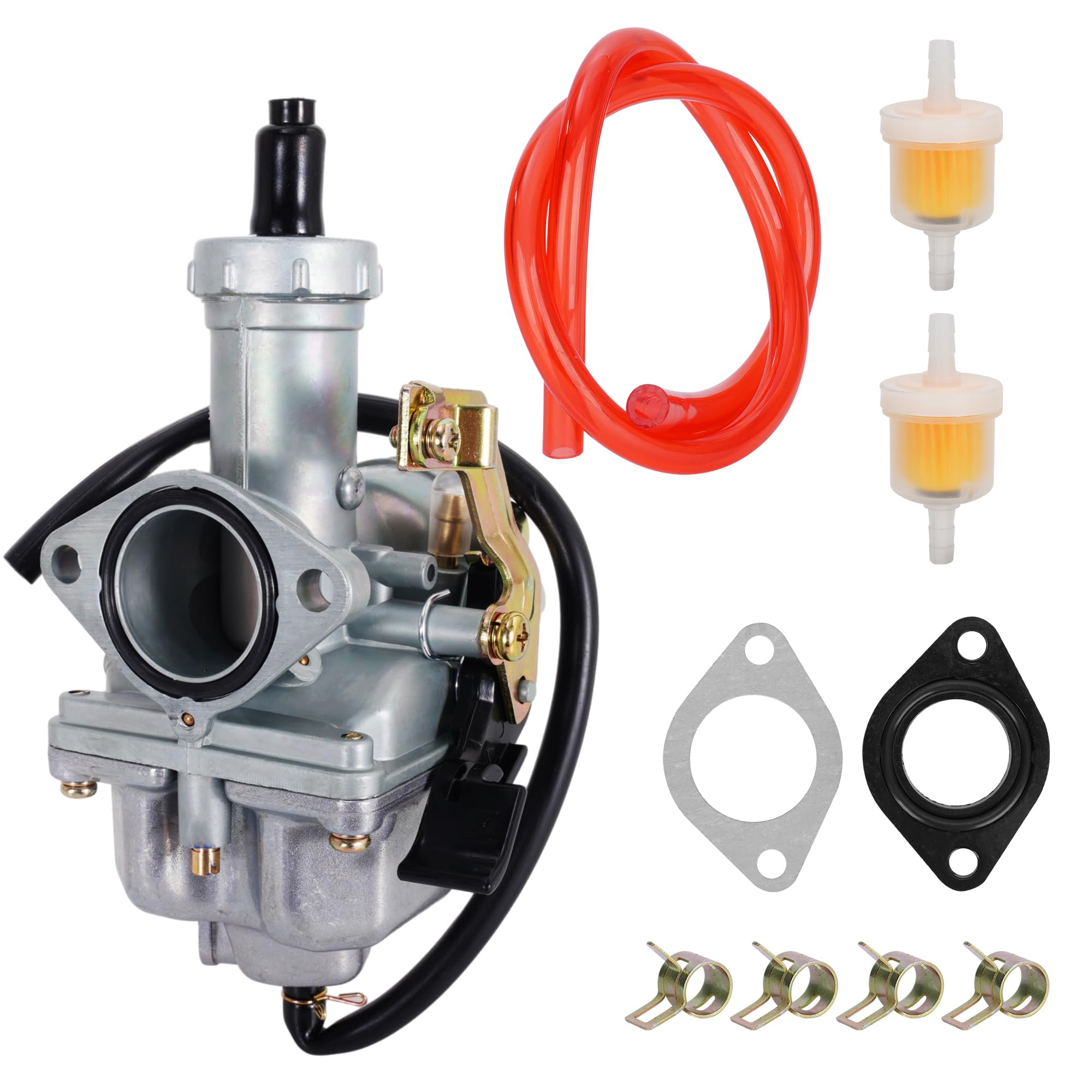 PZ27 Carburetor Fits for CG 125cc 150cc 200cc 250cc 4-stroke ATV Go Kart Dirt Bike, Cable Choke 27mm Carb with Fuel Filter and Red Fuel Line and Gasket