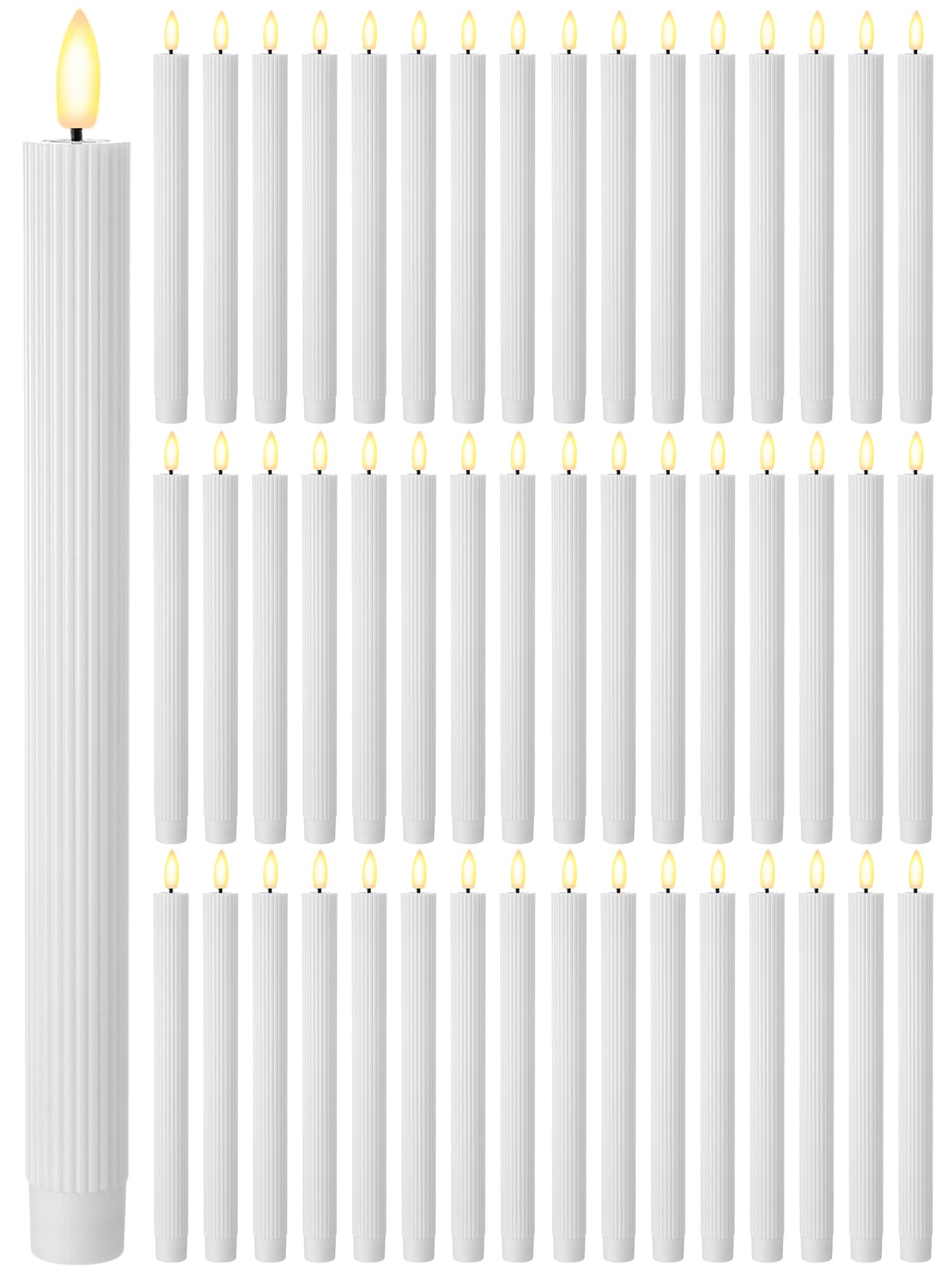 Funtery 48 Pcs Flameless LED Taper Candles,White,10",Elegant Style
