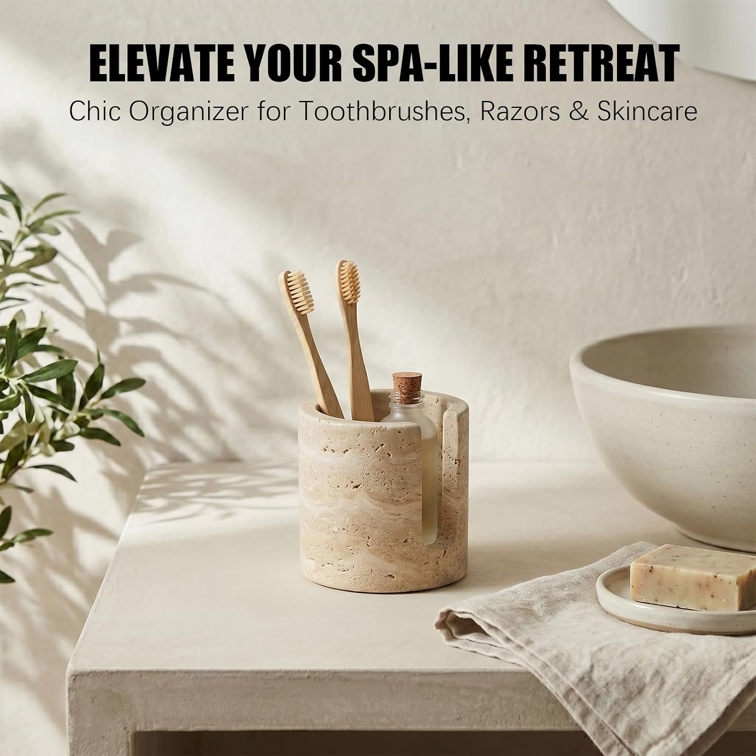 Luxury Natural Travertine Sponge Holder for Kitchen Sink, Minimalist Wabi-Sabi Hand-Carved Stone Sponge Caddy, Heavy Duty Quick Dry Marble Sink Organizer - Unique Housewarming & Wedding Gift