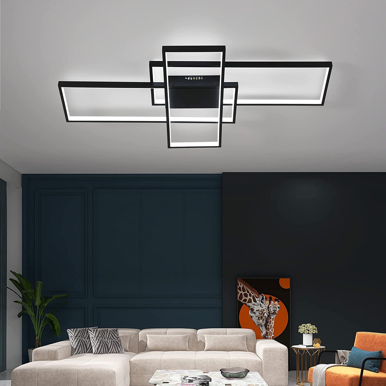 Ganeed Modern Ceiling Light, 75W LED Ceiling Lamp Black LED Chandelier Square Acrylic Flush Mount Ceiling Lights Fixture for Bedroom Living Dining Room Kitchen Office, Cool White/6000K