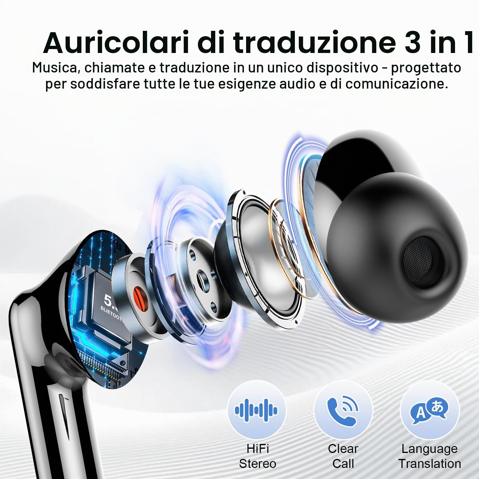 Csasan J90 Pro, Auricolari Traduttori Bluetooth 5.3, Nero