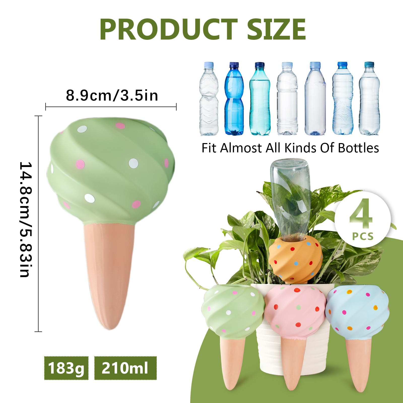 VolksRose 4 Pièces Oyas Décoratives en Terre Cuite - Grande Capacité 210ml Design Coquillage Arrosage Automatique pour Plantes d'Intérieur et Extérieur - Moins de Remplissages, Vacances Sereines