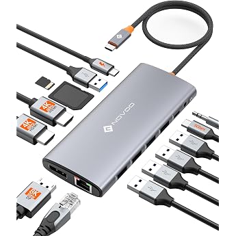 NOVOO USB C Docking Station 14-in-1 USB C Hub Triple Display with 2 HDMI 4K@60HzDisplayPort 4K@120Hz5USB-A+1USB-C Data Transfer Gigabit Ethernet100W PDSD/TFAudio for MacBook Dell HP 40cm cable
